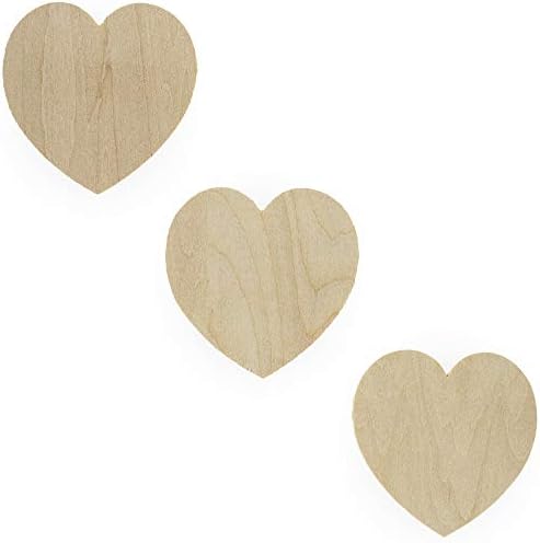 Conjunto de 3 formas de coração inacabadas de madeira não pintadas