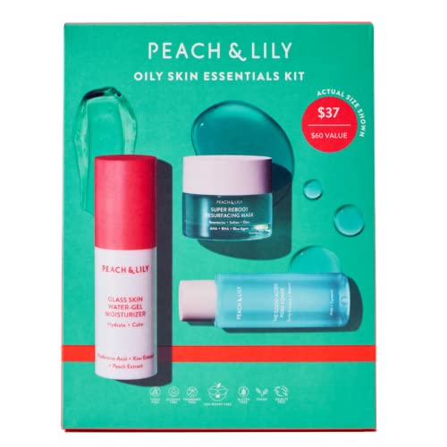 Kit Essentials de Peach & Lily Oily Skin | Rotina simples de 3 etapas para equilibrar a oleosidade para a pele clara, calma
