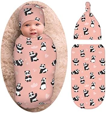 Bobagem fofa de panda recém -nascida com gorro com gorro, coisas macias e elásticas do bebê recebendo um cobertor infantil