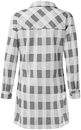 Camisa xadrez feminina Casa casual Mistura de lã de lã Crente de casacos finos clássicos com bolsos