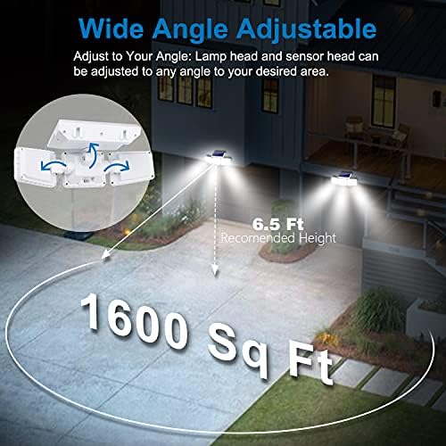 Luzes solares Ameritop Pacote ao ar livre -2, 800lm 128 LED 6500K Sensor de movimento Luzes sem fio; 3 cabeças ajustáveis,