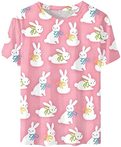 Tees de Páscoa para mulheres Moda feminina de verão Manga curta Camiseta de pescoço Top Bunny Animal Print camisa