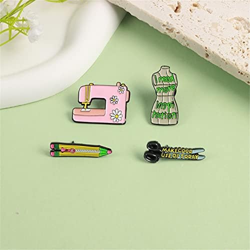 4 PCs Pink Sewing Scissors Modelo de caneta com zíper Série de modelagem de costura de broche Cite de pinos de lapela de lape