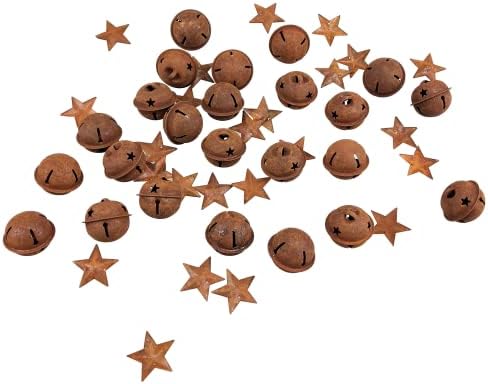 48 PCs enferrujados Jingle Sells com recortes em forma de estrela incluem 24 PCs Rusty Stars With A Hollow for Christmas