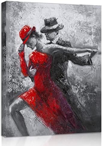 Dançarina de Tango da Arte da parede preta e branca em ternos de dança preta vermelha pintando impressões em tela com moldura