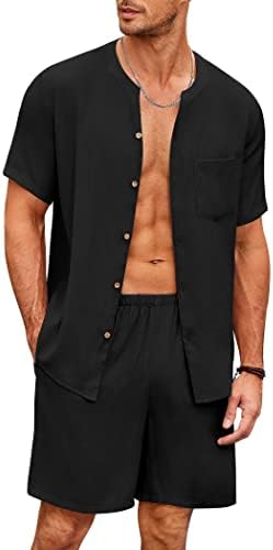 Pijama masculino de ekouaer definir botão de manga curta para baixo, cuecas de roupas de dormir roupas de roupas de roupas com