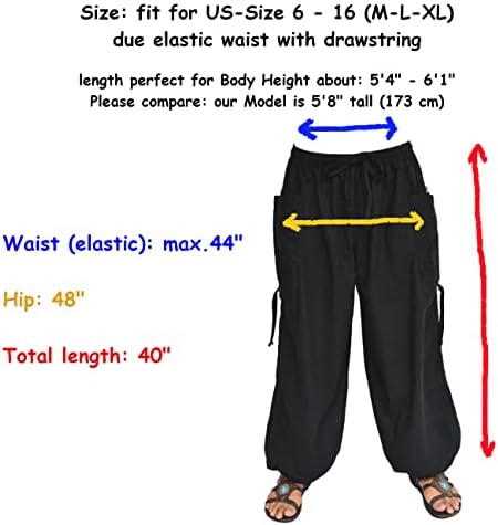 Sakoonee harém calças homens mulheres casuais salão de ioga calça folgada com comprimento ajustável 2 bolsos