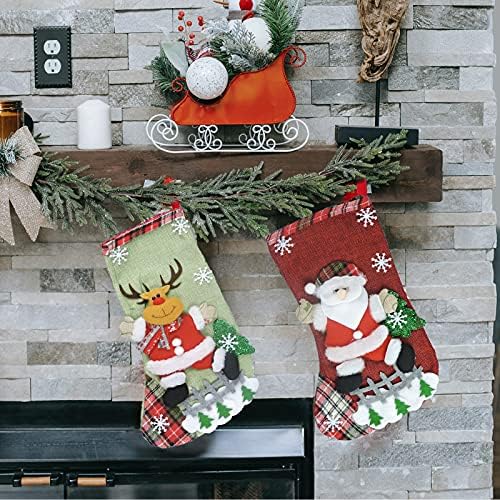 Andiker 4pcs meias de Natal, meias penduradas grandes de linho, padrões de neve de Santa e padrão de rena para decorações