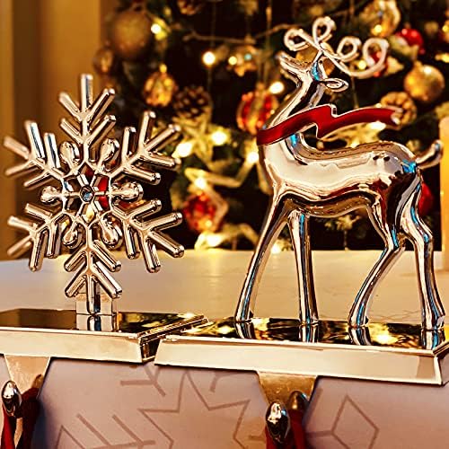 Titulares de estoque de Natal de Fayavoo para o conjunto de manto de 2, Silver Snowflake e Rena