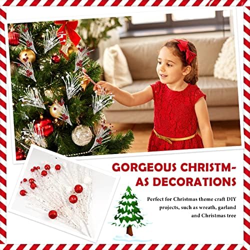10 PCs Decorações de Natal vermelhas e brancas Ornamentos de 12 polegadas de Natal de 12 polegadas Ball Tree Picks Glitter Glitter