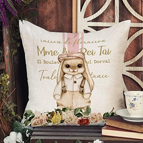 Páscoa de desenho animado coelho Tampa de travesseiro de travesseiro vintage Casa de travesseiro de páscoa romântica Tampa da almofada de flores silvestres Decorta.