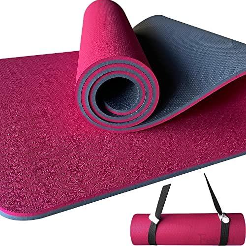 FeetsLU Tapete de ioga extra grande e almofadado com cinta-tapete de ioga de 10 mm e 12 mm de espessura, tapete de treino