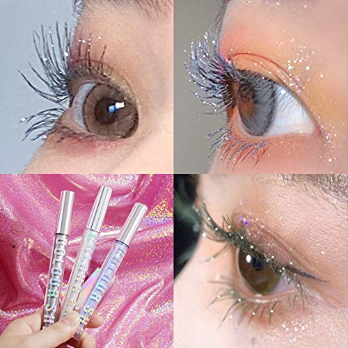 Maquiagem ocular 3 cores Glitter Lash Extension Eyelash Curling Volume Lash rímel, secagem rápida, para mulheres maquiagem de concertos