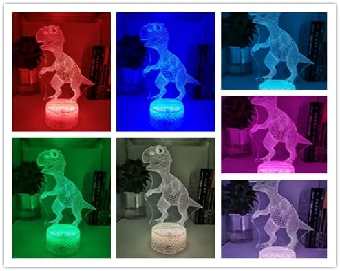 Dinosaur 3d Night Light for Kids, 16 colorido Lâmpada de dinossauro diminuído com controle e controle remoto, brinquedos