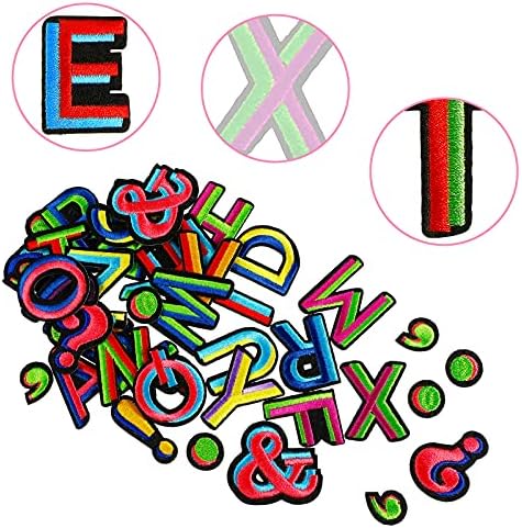 Cindeer 64 peças colorir alfabeta patches letra de roupa patches letra adesiva e pontuação inovadora bordada decorativa para sapatos