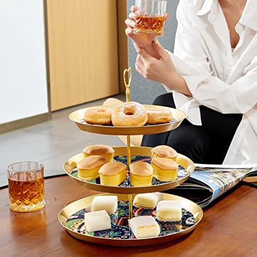 Dragonbtu 3 cupcake de camada com haste dourado plástico de sobremesa em camadas de torre