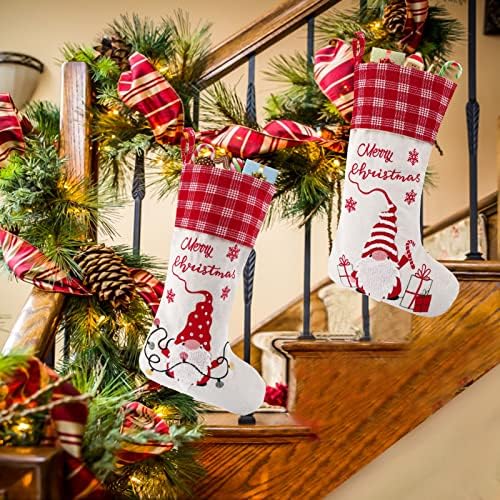 Hedaqi Pack de 2 meias de Natal de 18 polegadas de tamanho grande com manguito xadrez de búfalo e gnomos padrão meias de Natal