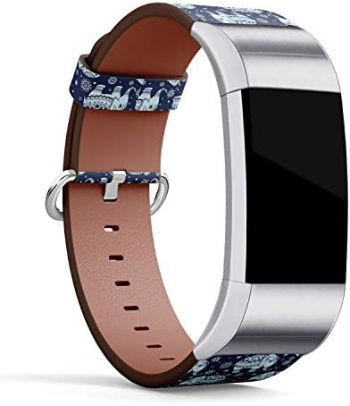 Compatível com Fitbit Charge 2 - Pulseira de pulseira de pulseira de relógio de couro com fecho de aço inoxidável e adaptadores