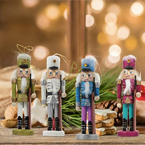 AMOSFUN 5pcs quebra -nozes pendurados ornamentos de Natal Mini soldados de madeira soldados de nozes Figuras de boneco