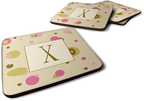 Tesouros de Caroline CJ1004 -XFC Conjunto de 4 Monogram - Dots Tan Coasters Letra inicial X, 3 1/2 x 3 1/2, multicolor