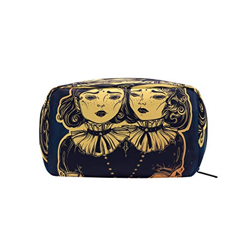 Mapolo Gothic Witchcraft Siamese gêmeos práticos bolsa cosmética bolsa de maquiagem de maquiagem saco de viagem