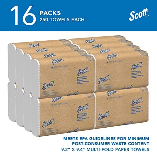 Toalhas de papel multifold Scott®, com folhas de absorção de absorção ™, 9,2 x 9,4, branco, branco,