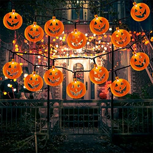 Luzes de corda de abóbora LED de 70 LED - 22,6 pés plugue luzes de corda de Halloween para decoração externa e interna - iluminação