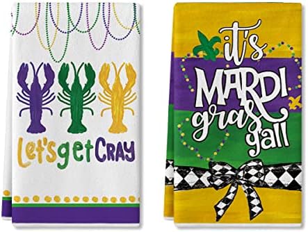 Modo Artóide Vamos obter listras elegantes de Cray Mardi Gras Toalhas de cozinha de cozinha, toalhas de prato, toalhas sazonais