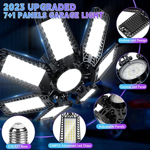 Luzes de garagem LED de pacote YIVANNUO 8, Luz de loja LED super brilhante de 200w com 7 +1 painéis ajustáveis ​​20000lm