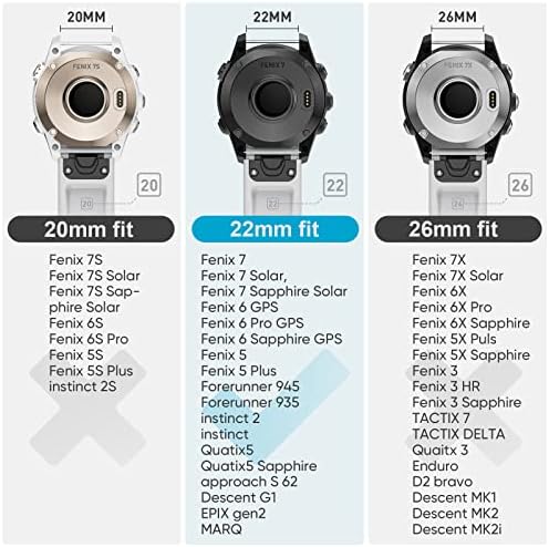 Lepmok para Garmin Fenix ​​7 Watch Bands, 22mm Quickfit Silicone Band para Garmin Fenix ​​6, Fenix ​​5 SmartWatch