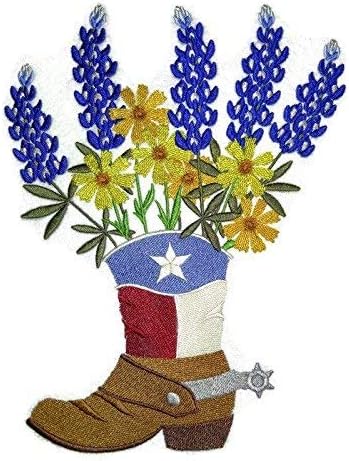 Texas floresce na bota de cowboy [personalizada e exclusiva] Ferro bordado On/Sew Patch 6.9 9] [Feito nos EUA]