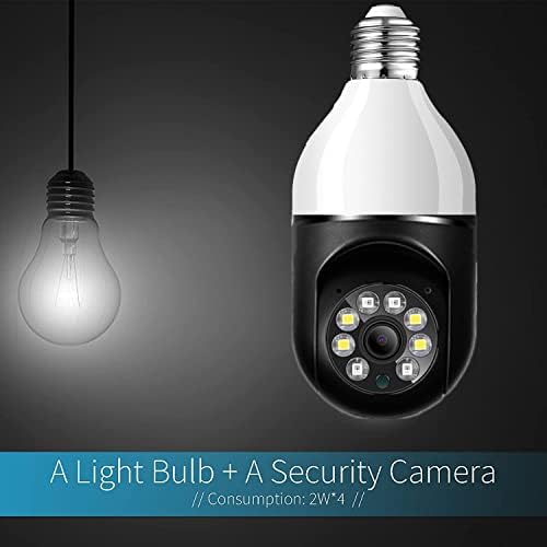Câmera de lâmpada, câmera de segurança doméstica sem fio 5G, câmera de vigilância PTZ WiFi com conector de lâmpada E27, áudio