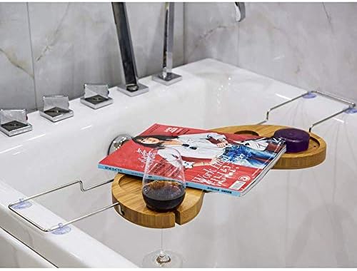 Bandeja de bandeja de banheira mzxun com o suporte para iPad - caddy de banheira de bambu extensível com telefone, tablet, suporte