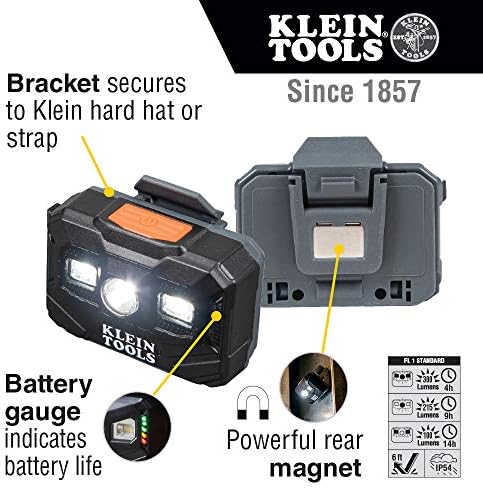 Klein Toolsklein Tools 56062 farol de LED recarregável/luz de trabalho e 60181 Capaceleiro de resfriamento, sob tampa de hard -chapé