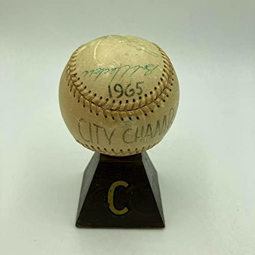 Eddie Mathews e Bob Uecker assinou 1965 City Champs Trophy Baseball JSA CoA - Bolalls autografados