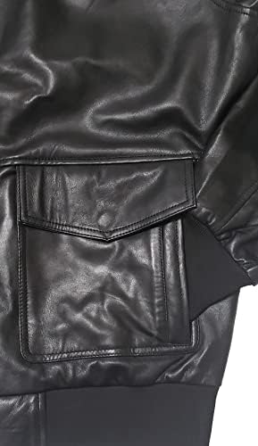 Jaqueta de bombardeiro de couro masculino com bolsos laterais