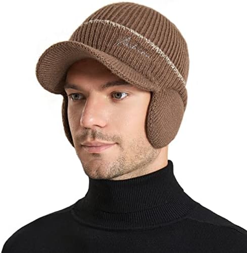 Chapéu de gorro masculino de muryobao com viseira quente malha de malha chapas de lã grossa lã de esqui alinhado