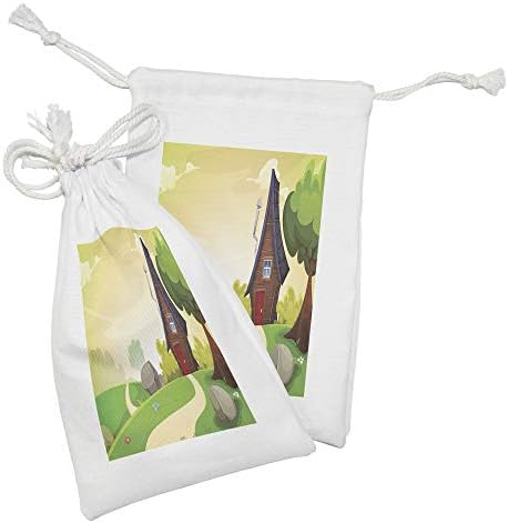 Conjunto de bolsas de tecido de desenho animado de Ambesonne de 2, paisagem de grama do prado de primavera de verão da estrada