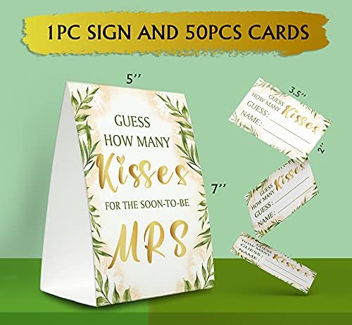 Kit de cartas de jogo de chuveiro de noiva, Greenery Golden, adivinhe quantos beijos para a Sra.