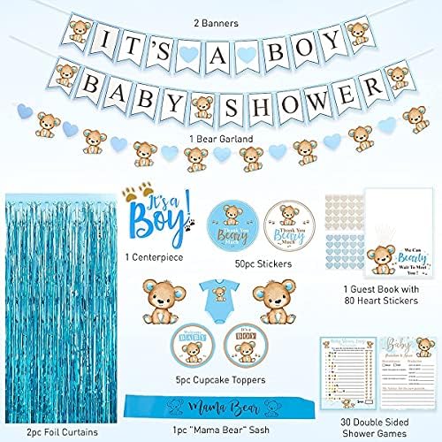 292 peça Teddy Bear Baby Shower Decorações para Kit de menino e Jumbo Transparent Baby Block Balloon Box