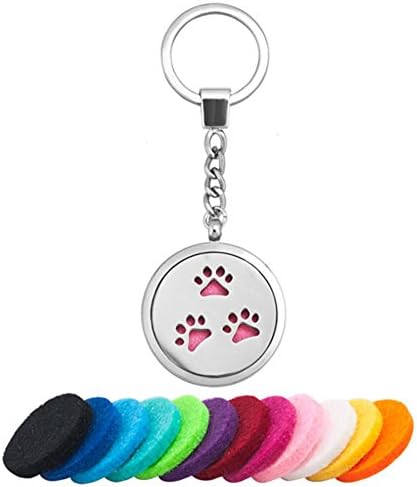 Terceirotecharm Aromaterapia Difusor de óleo essencial Love Love Pet Cat / Dog Paw Locket Keychain Tecl Ring Jewelry, 12 almofadas
