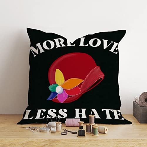 Mais amor menos ódio chapéu arco -íris arremesso de travesseiro de travesseiro romântico Igualdade de gênero de gênero lgbtq orgulho