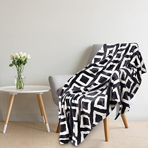 Cobertor de lã Luxsea, cobertor de arremesso macio para sofá -cama, cobertor x80 x80 em preto e branco, mantas de flanela quente