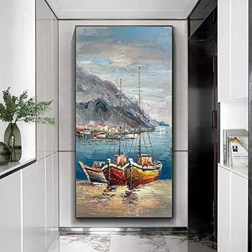 Pintura a óleo pintada à mão Wunm Studio CE em tela Mediterrâneo Navio marítimo Vista de mar clássico Retro Grande Tamanho da parede