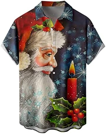 ZDDO Men Christmas masculino para baixo camisas de manga curta, engraçado Natal Papai Noel