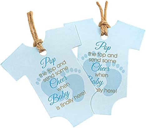 WrapAholi Baby Boy Gift Tags com barbante - 100pcs Blue Baby Pegadas Tags com barbante de juta natural de 100 pés para chá de bebê,