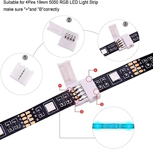 Conectores de LED de 4 pinos de forma T de Fntek, 10 mm de 10 mm de 10 mm de largura de conectores de adaptadores sem