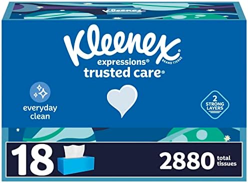 Kleenex Expressions Trusted Care Facial Facial Tissues, 18 caixas planas, 160 tecidos por caixa, 2 bly, embalagens podem variar