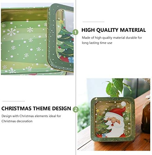 AMOSFUN GRANDE TIN PLAPE CANDY TIN Christmas Tinplate Candy Box com janela de caixa de embalagem quadrada Caixas