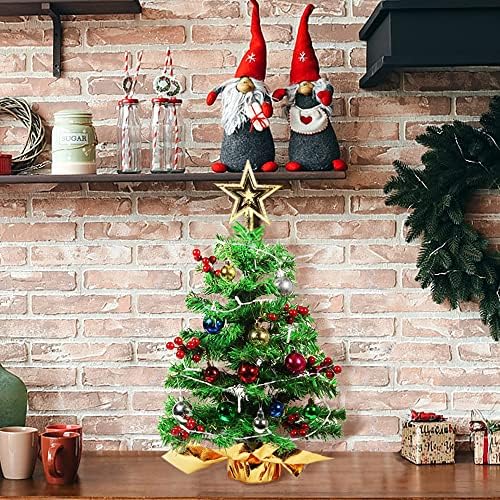 Mini árvore de Natal de mesa, árvore de Natal em miniatura de 24 polegadas com ornamentos pendurados, pequena árvore de Natal com luzes,